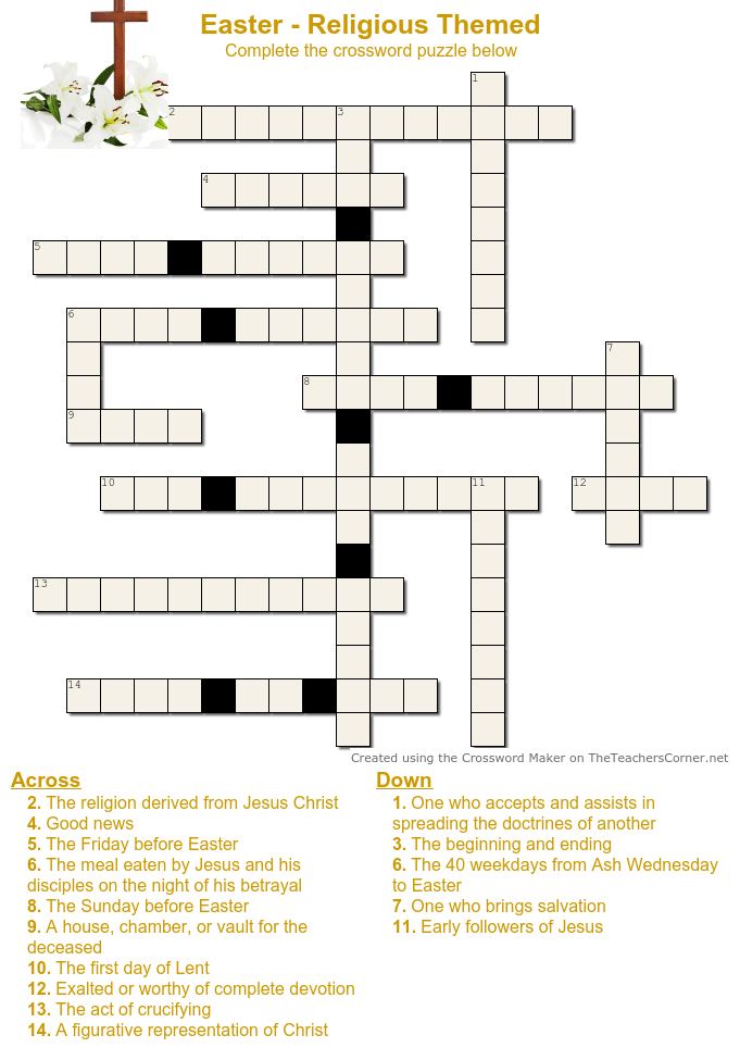 Free Printable Easter Crossword Puzzle - Religious Themed