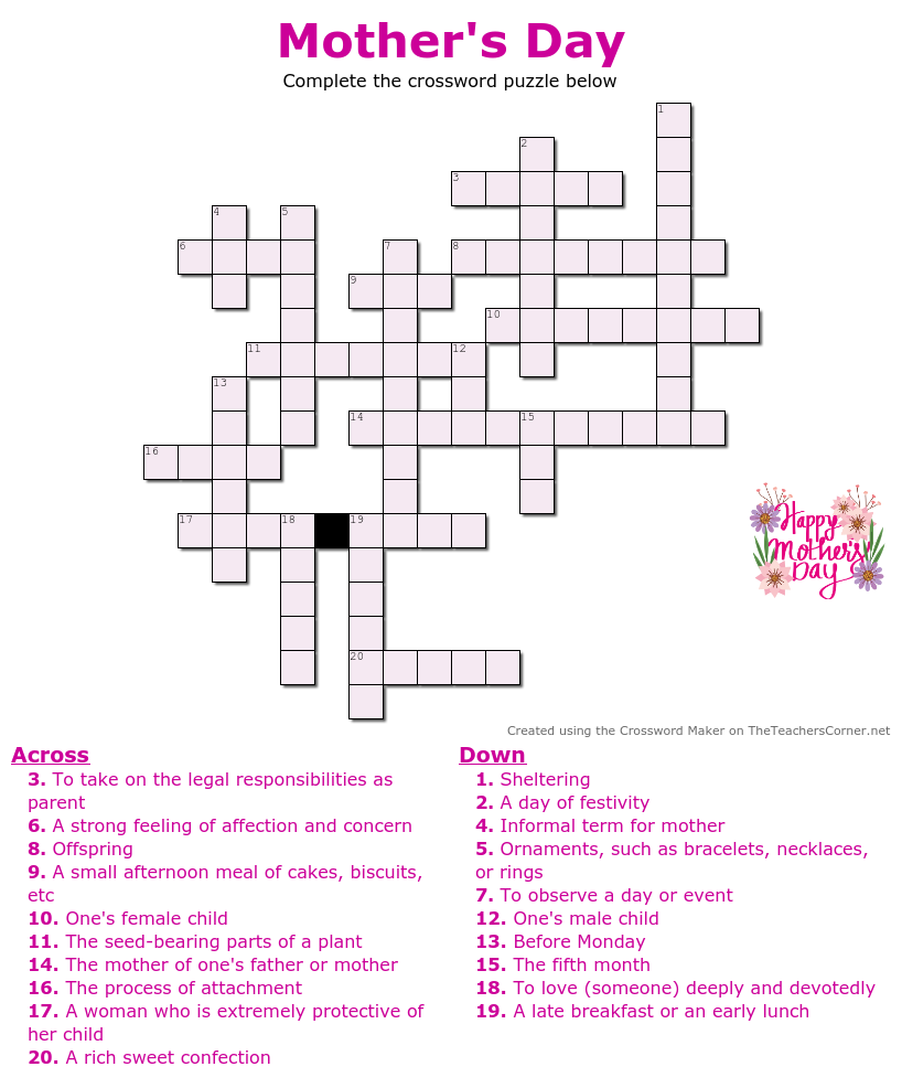 Mother's Day Crossword Puzzle 