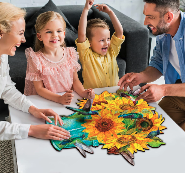 Top Rated Unique Shaped Jigsaw puzzles - Duplee Sunflower Hummingbird