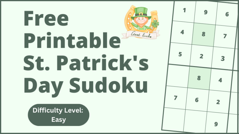 Free Printable St. Patrick’s Day Sudoku: Difficulty Level Easy
