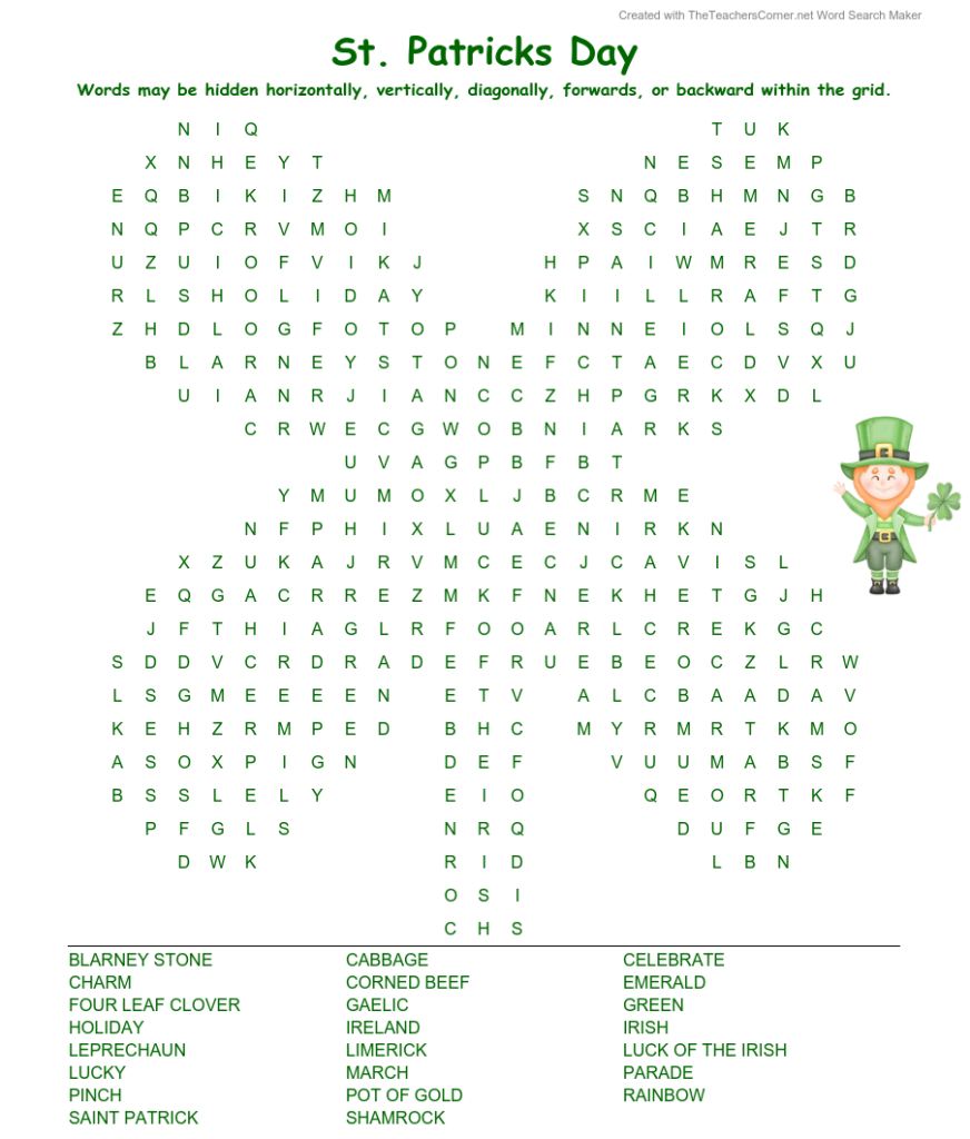 St. Patrick's Day Word Search Puzzle